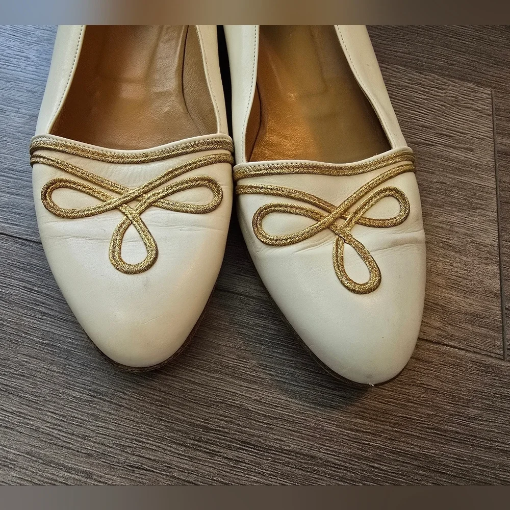 Ralph Lauren Cream Gold Detail Ballet Flats Military Nautical Coastal Preppy